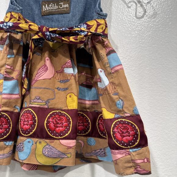 Matilda Jane Paint By Numbers Dress Girls Size 2 Bird Floral Print Teapot Artsy - Picture 5 of 8